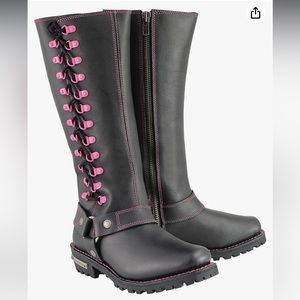 NEW!! Women's Black 14-inch Leather Harness Boot size 8